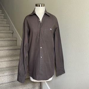 Lacoste Sz 40 Chocolate Brown with White Dots Button up Collared Dress Shirt